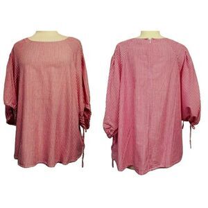 Ava & Viv Cotton Pinstripe Pullover Tunic Blouse Full Cut Drawstring Sleeves 2X
